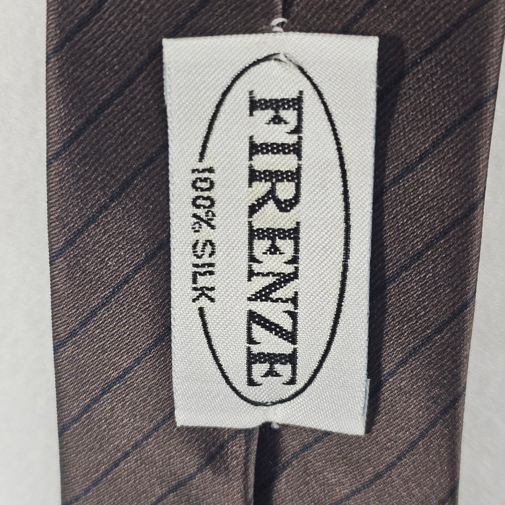 Firenze Mens 100% Silk Diagonal Striped Necktie Brown Charcoal Classic‎ Tie